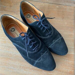LANVIN Black Suede Lace-Up Oxfords Shoes